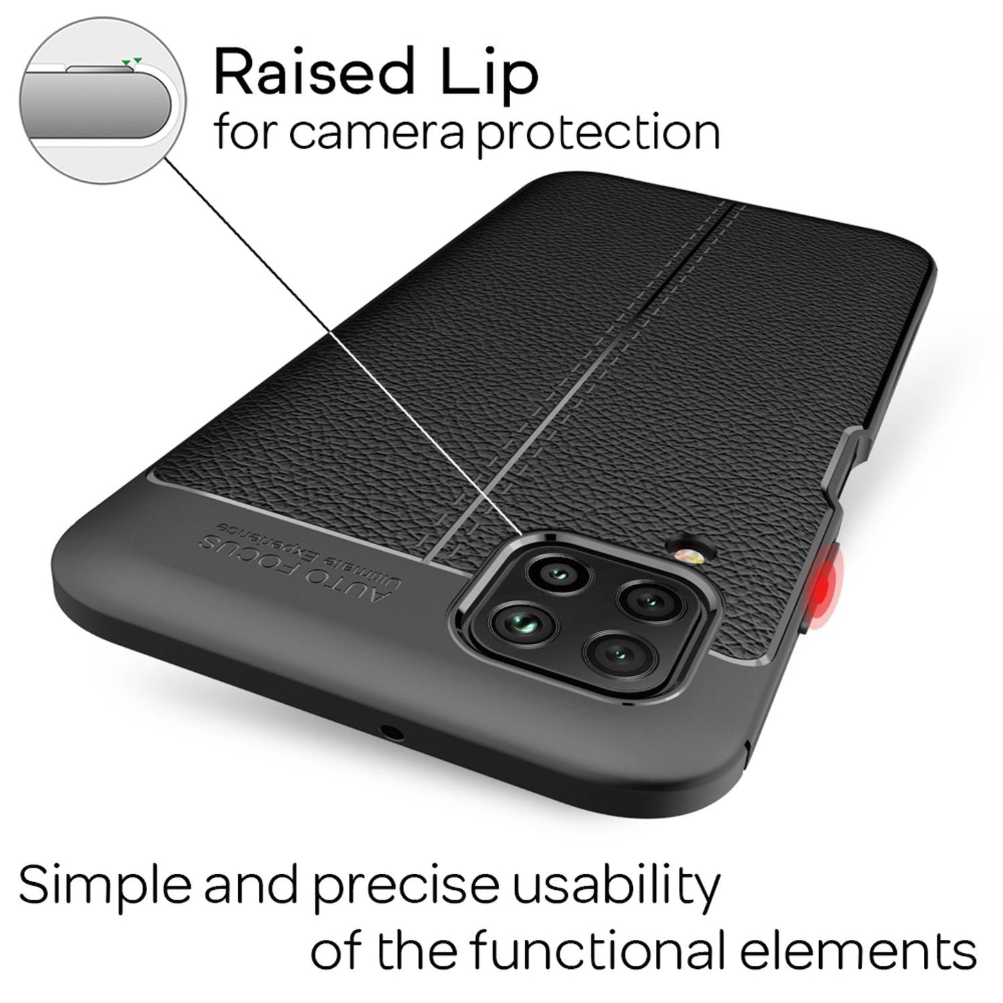 NALIA Design Case kompatibel mit Huawei P40 Lite Hülle, Leder Optik Stylische Handyhülle Stoßfeste Silikon Schutzhülle, Slim Phone Backcover Dünne Handy-Tasche Cover Bumper Robust Etui - Schwarz