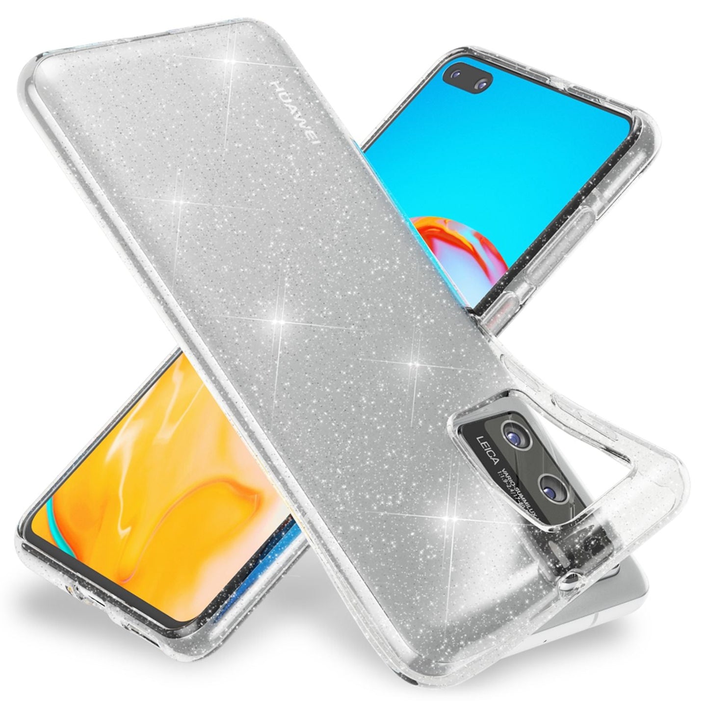 NALIA Glitzerhülle für Huawei P40 – Funkelndes Silikon Case – DAZZLIN (Transparent & Stoßfest) – Marke aus Berlin