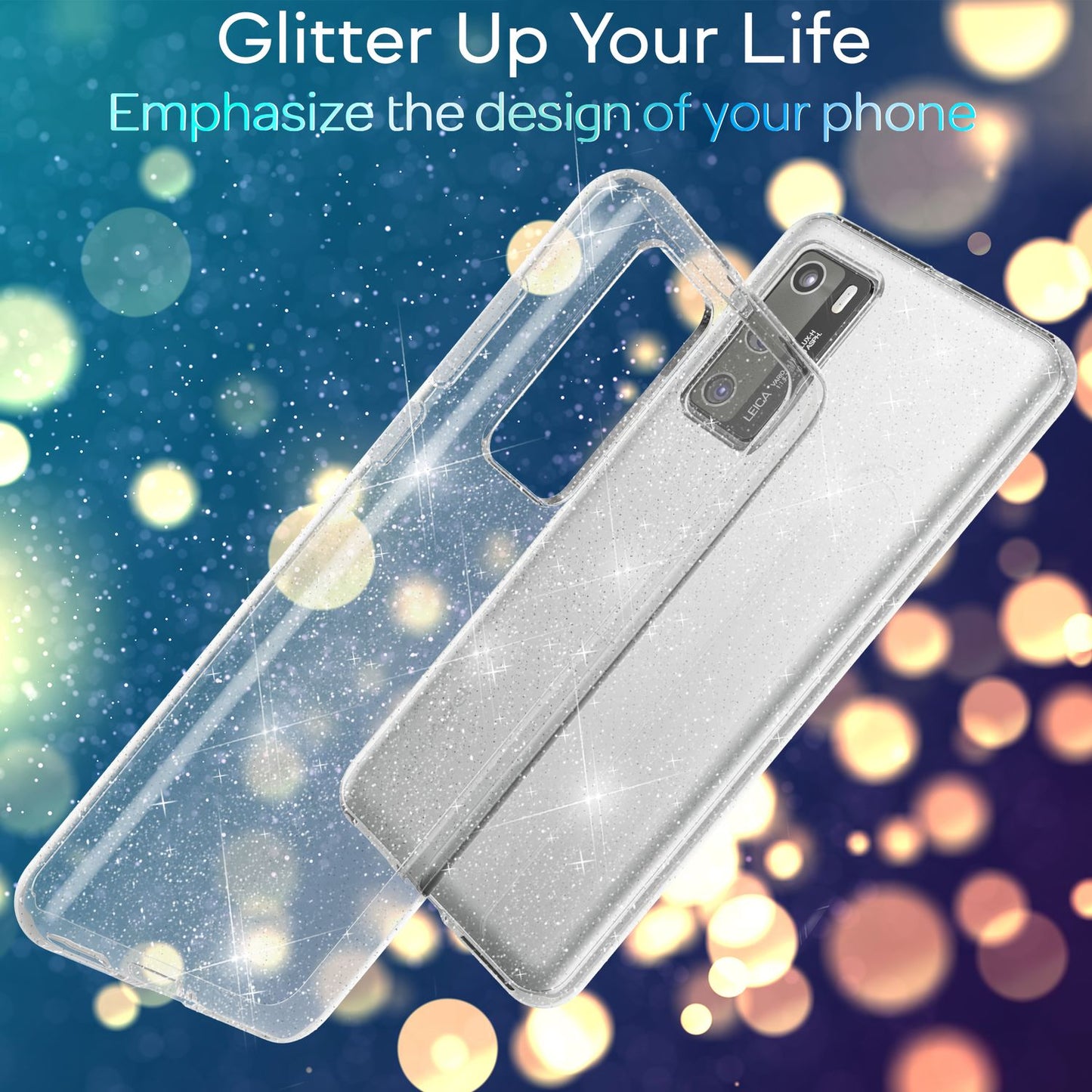 NALIA Glitzerhülle für Huawei P40 – Funkelndes Silikon Case – DAZZLIN (Transparent & Stoßfest) – Marke aus Berlin