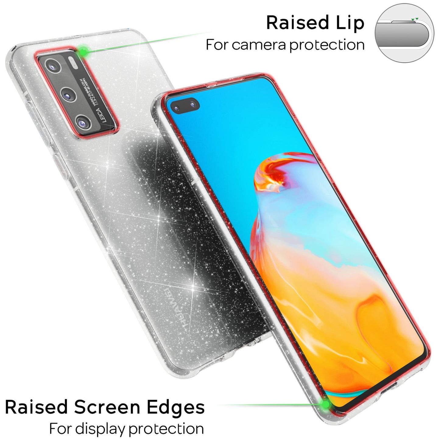 NALIA Glitzerhülle für Huawei P40 – Funkelndes Silikon Case – DAZZLIN (Transparent & Stoßfest) – Marke aus Berlin