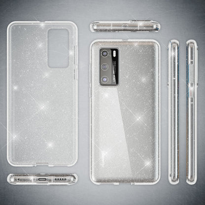 NALIA Glitzerhülle für Huawei P40 – Funkelndes Silikon Case – DAZZLIN (Transparent & Stoßfest) – Marke aus Berlin