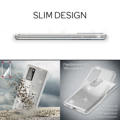 NALIA Glitzerhülle für Huawei P40 – Funkelndes Silikon Case – DAZZLIN (Transparent & Stoßfest) – Marke aus Berlin