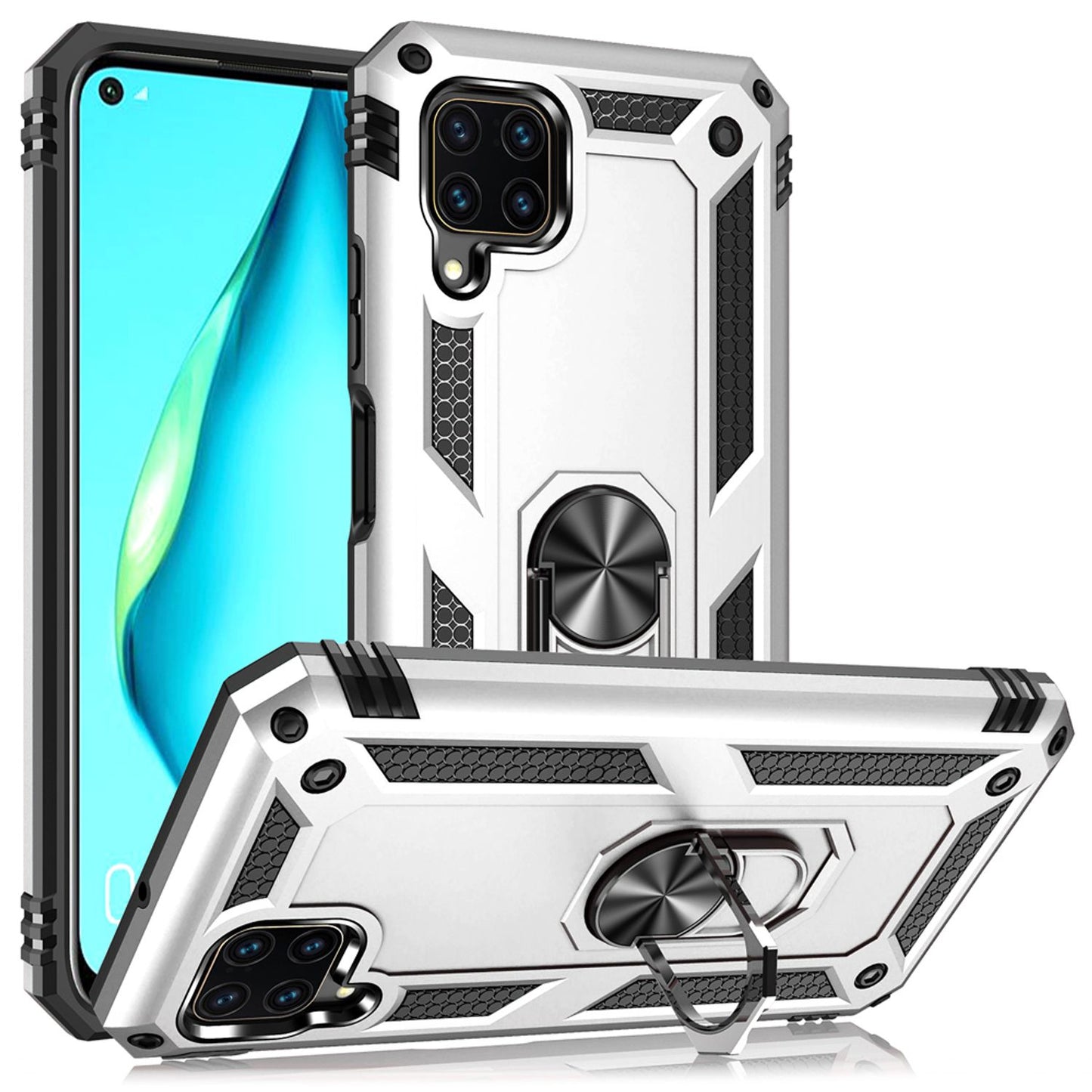 NALIA Panzerhülle für Huawei P40 Lite – Ring-Ständer 360° & Magnet-Halterung Kompatibel – RINGDEFEND (Stoßfestes Outdoor Case) – Marke aus Berlin