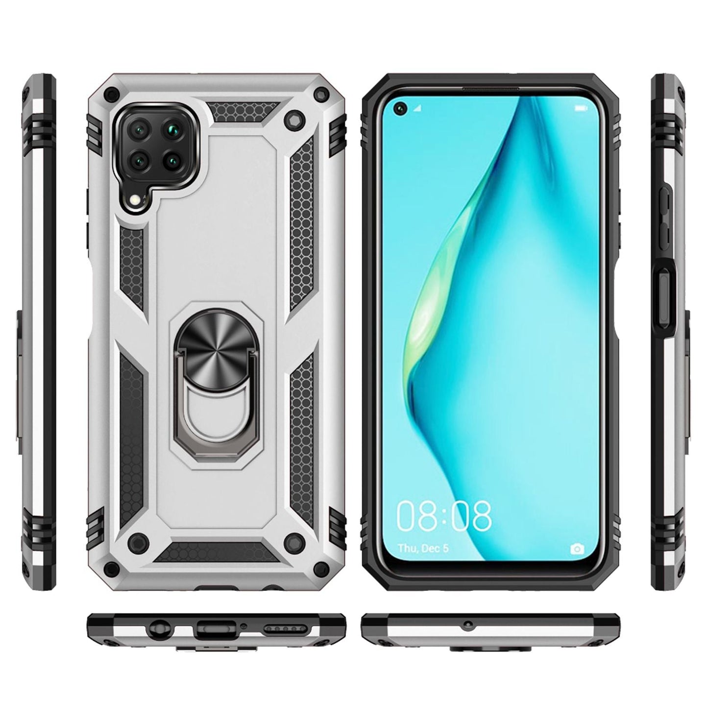 NALIA Panzerhülle für Huawei P40 Lite – Ring-Ständer 360° & Magnet-Halterung Kompatibel – RINGDEFEND (Stoßfestes Outdoor Case) – Marke aus Berlin