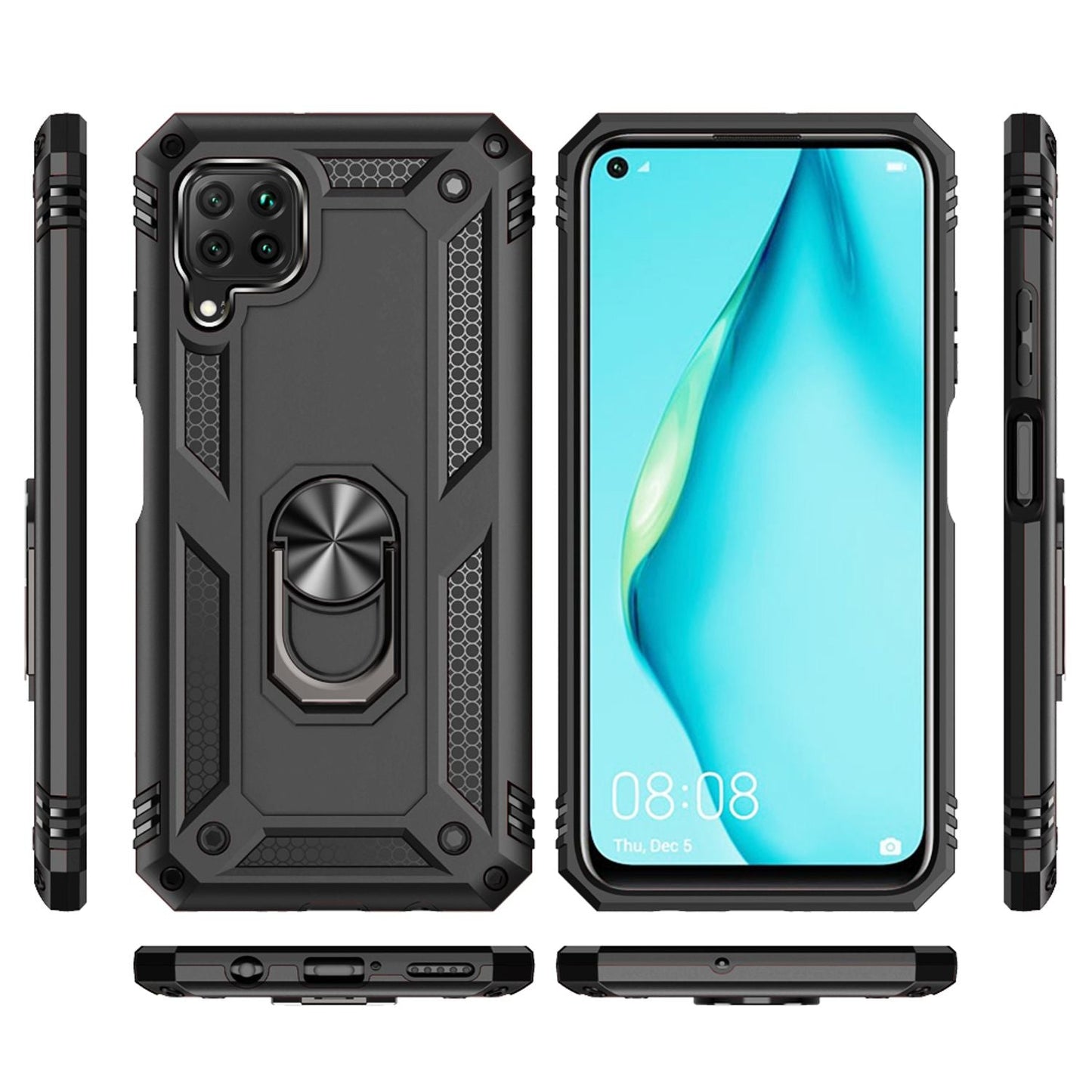 NALIA Panzerhülle für Huawei P40 Lite – Ring-Ständer 360° & Magnet-Halterung Kompatibel – RINGDEFEND (Stoßfestes Outdoor Case) – Marke aus Berlin