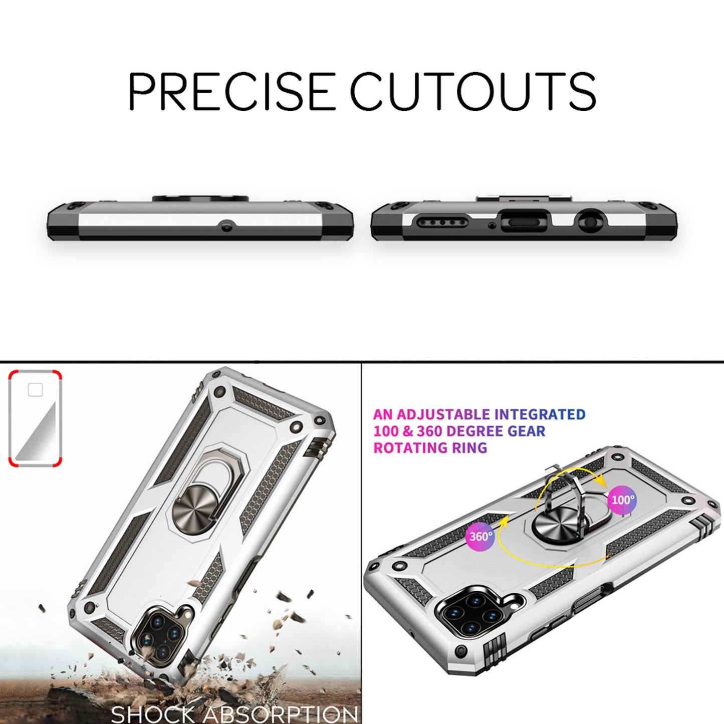 NALIA Panzerhülle für Huawei P40 Lite – Ring-Ständer 360° & Magnet-Halterung Kompatibel – RINGDEFEND (Stoßfestes Outdoor Case) – Marke aus Berlin
