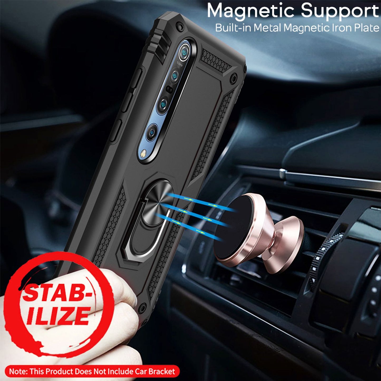 NALIA Panzerhülle für Xiaomi Mi 10 / 10 Pro – Ring-Ständer 360° & Magnet-Halterung Kompatibel – RINGDEFEND (Stoßfestes Outdoor Case) – Marke aus Berlin