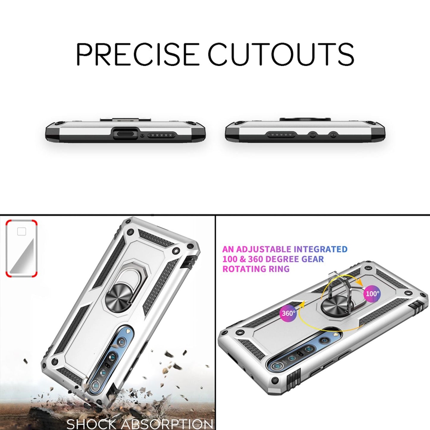 NALIA Panzerhülle für Xiaomi Mi 10 / 10 Pro – Ring-Ständer 360° & Magnet-Halterung Kompatibel – RINGDEFEND (Stoßfestes Outdoor Case) – Marke aus Berlin