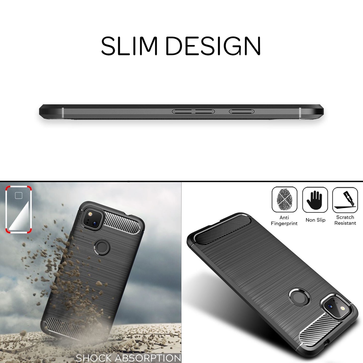 NALIA Silikonhülle für Google Pixel 4a – Rutschfest & Matt – VORTEX (Gebürstete Optik & Carbon Design) – Marke aus Berlin