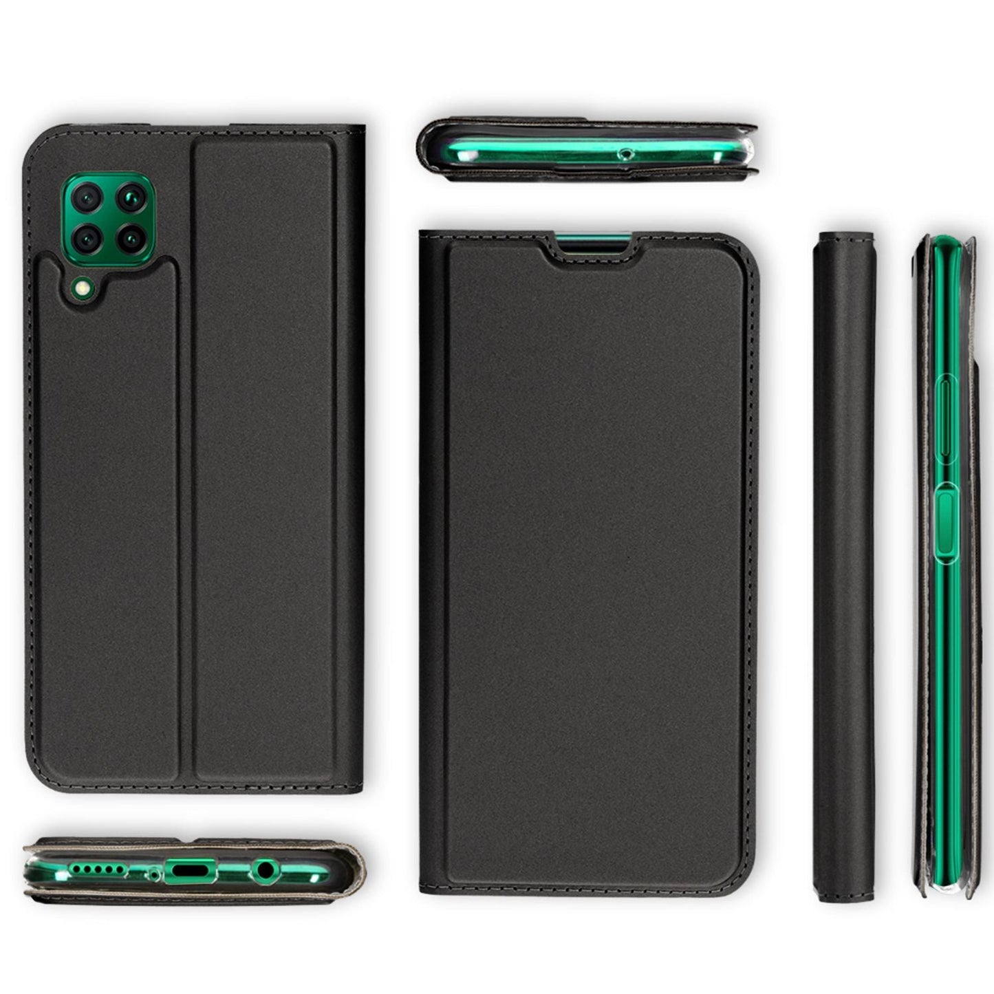 NALIA Klapphülle kompatibel mit Huawei P40 lite Hülle, Slim Flip Case Kunst-Leder Handyhülle Hard Cover Etui 360 Grad, Handy-Tasche Phone Book Bumper Schutzhülle Wallet Klappbar