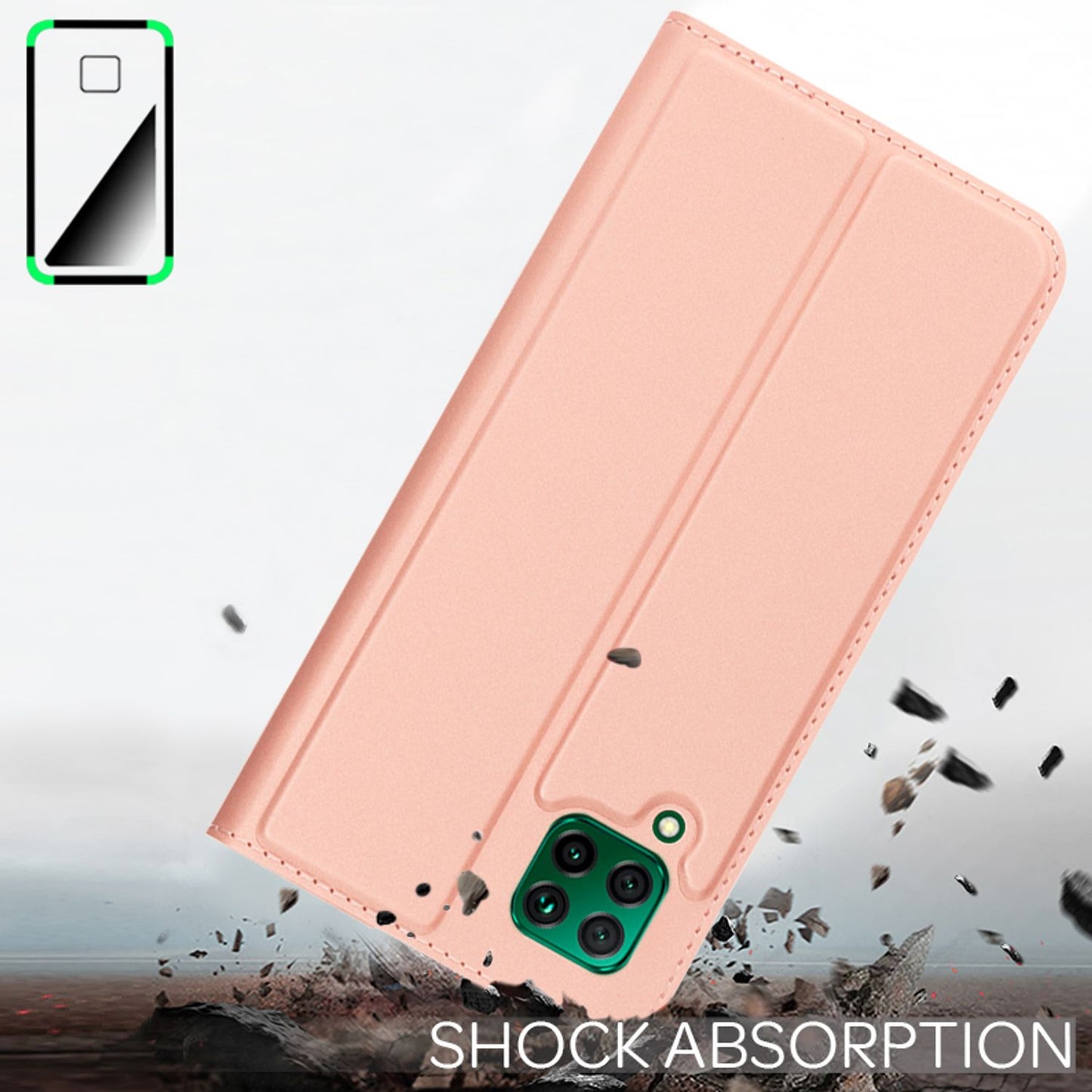 NALIA Klapphülle kompatibel mit Huawei P40 lite Hülle, Slim Flip Case Kunst-Leder Handyhülle Hard Cover Etui 360 Grad, Handy-Tasche Phone Book Bumper Schutzhülle Wallet Klappbar