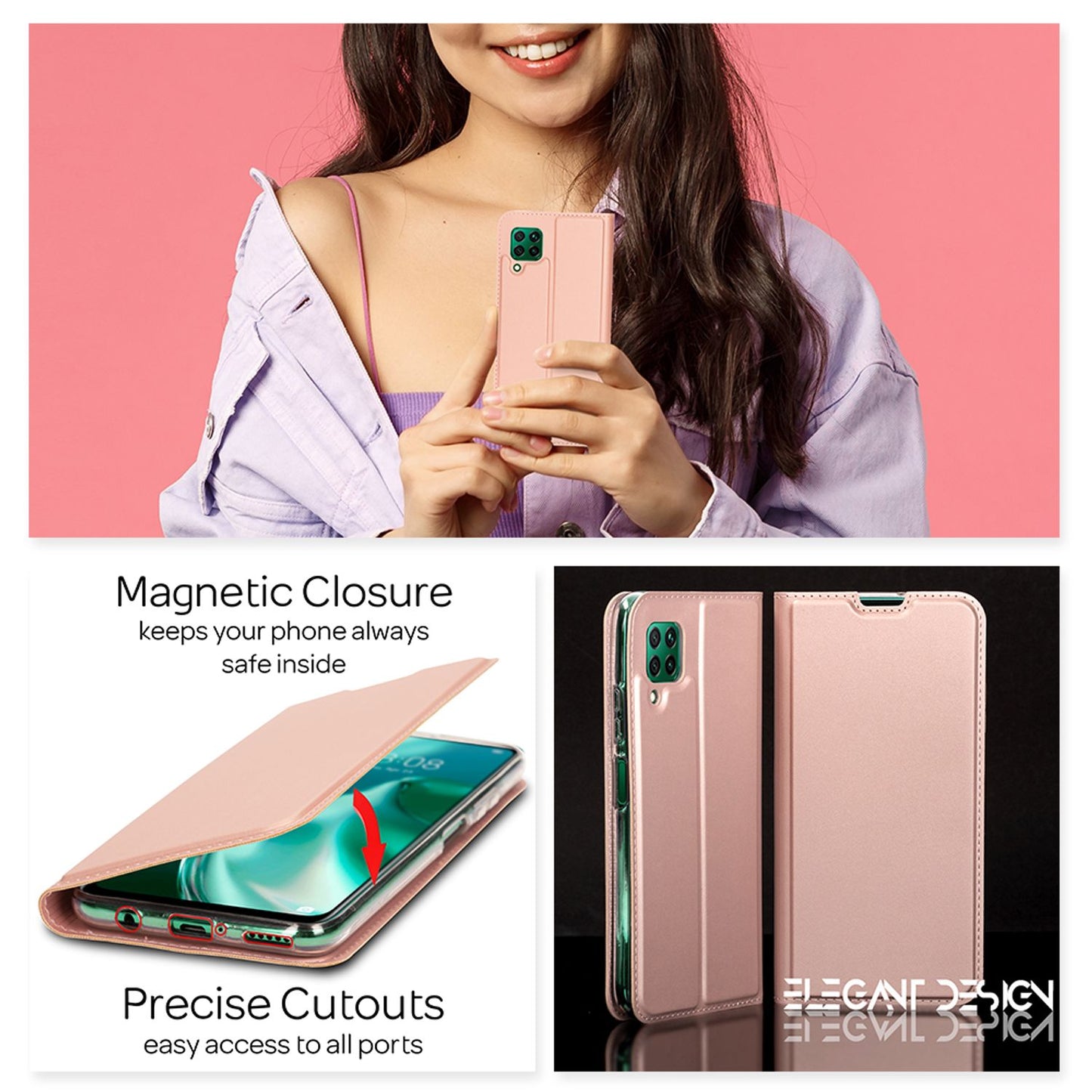 NALIA Klapphülle kompatibel mit Huawei P40 lite Hülle, Slim Flip Case Kunst-Leder Handyhülle Hard Cover Etui 360 Grad, Handy-Tasche Phone Book Bumper Schutzhülle Wallet Klappbar