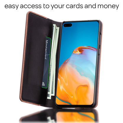 NALIA Echt-Holz Flipcase kompatibel mit Huawei P40 Hülle, Premium Wood Etui Handyhülle mit Klappe, Handy-Tasche Phone Case Cover Schutzhülle Flipcover Klapphülle Rundum Schutz Bumper Wallet - Walnuss