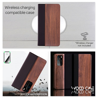 NALIA Echt-Holz Flipcase kompatibel mit Huawei P40 Hülle, Premium Wood Etui Handyhülle mit Klappe, Handy-Tasche Phone Case Cover Schutzhülle Flipcover Klapphülle Rundum Schutz Bumper Wallet - Walnuss