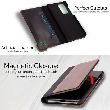 NALIA Echt-Holz Flipcase kompatibel mit Huawei P40 Hülle, Premium Wood Etui Handyhülle mit Klappe, Handy-Tasche Phone Case Cover Schutzhülle Flipcover Klapphülle Rundum Schutz Bumper Wallet - Walnuss