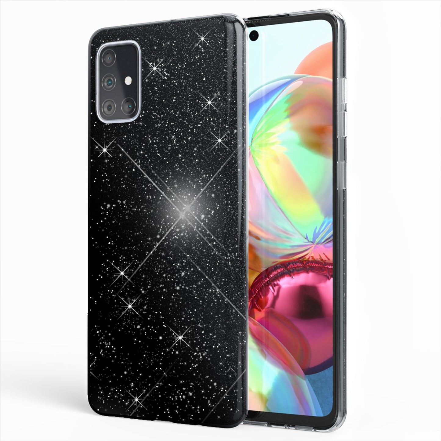 NALIA Glitzerhülle für Samsung Galaxy A71 – Funkelnder Glitzer-Look & Grip – SHINEPOP (Silikon Case) – Marke aus Berlin