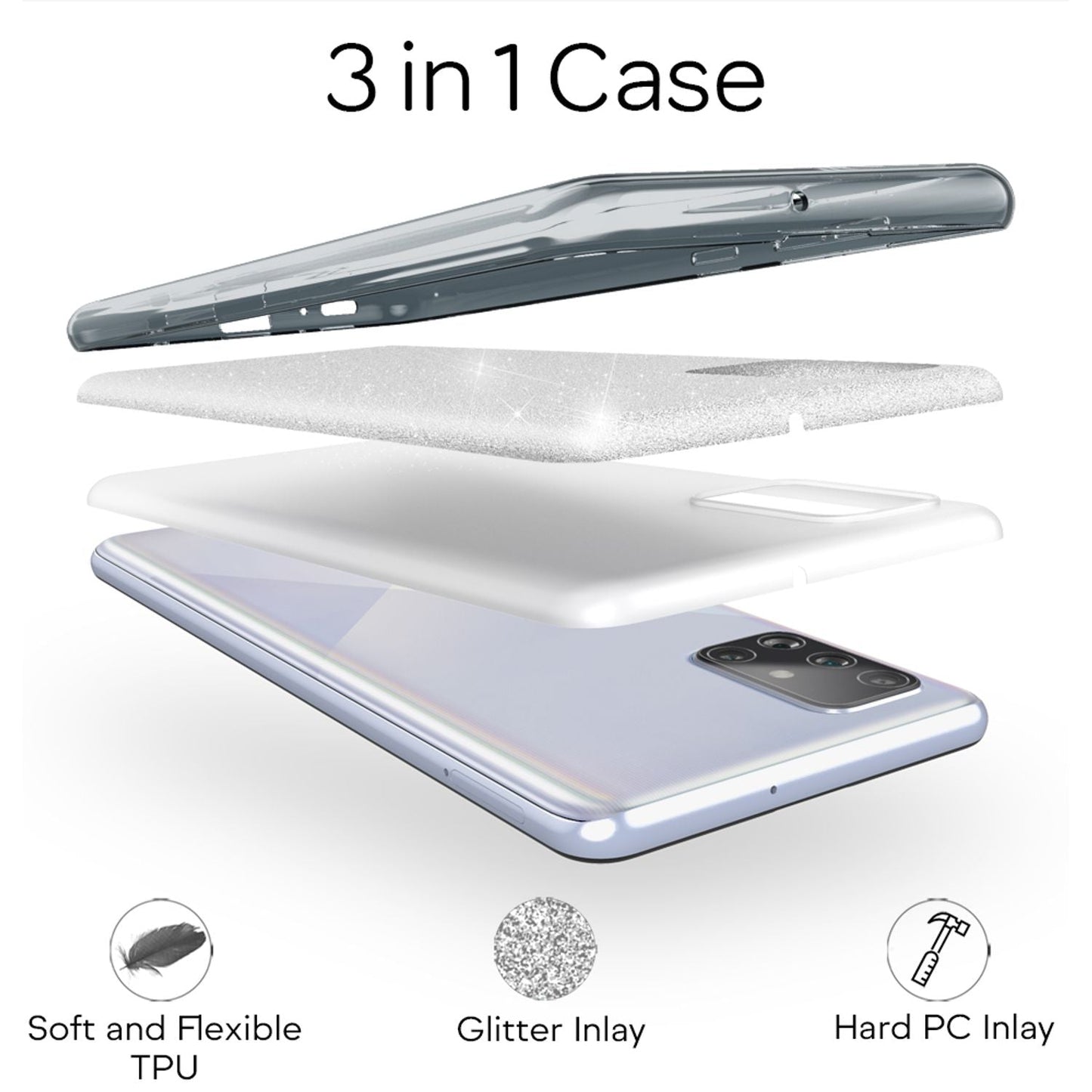NALIA Glitzerhülle für Samsung Galaxy A71 – Funkelnder Glitzer-Look & Grip – SHINEPOP (Silikon Case) – Marke aus Berlin