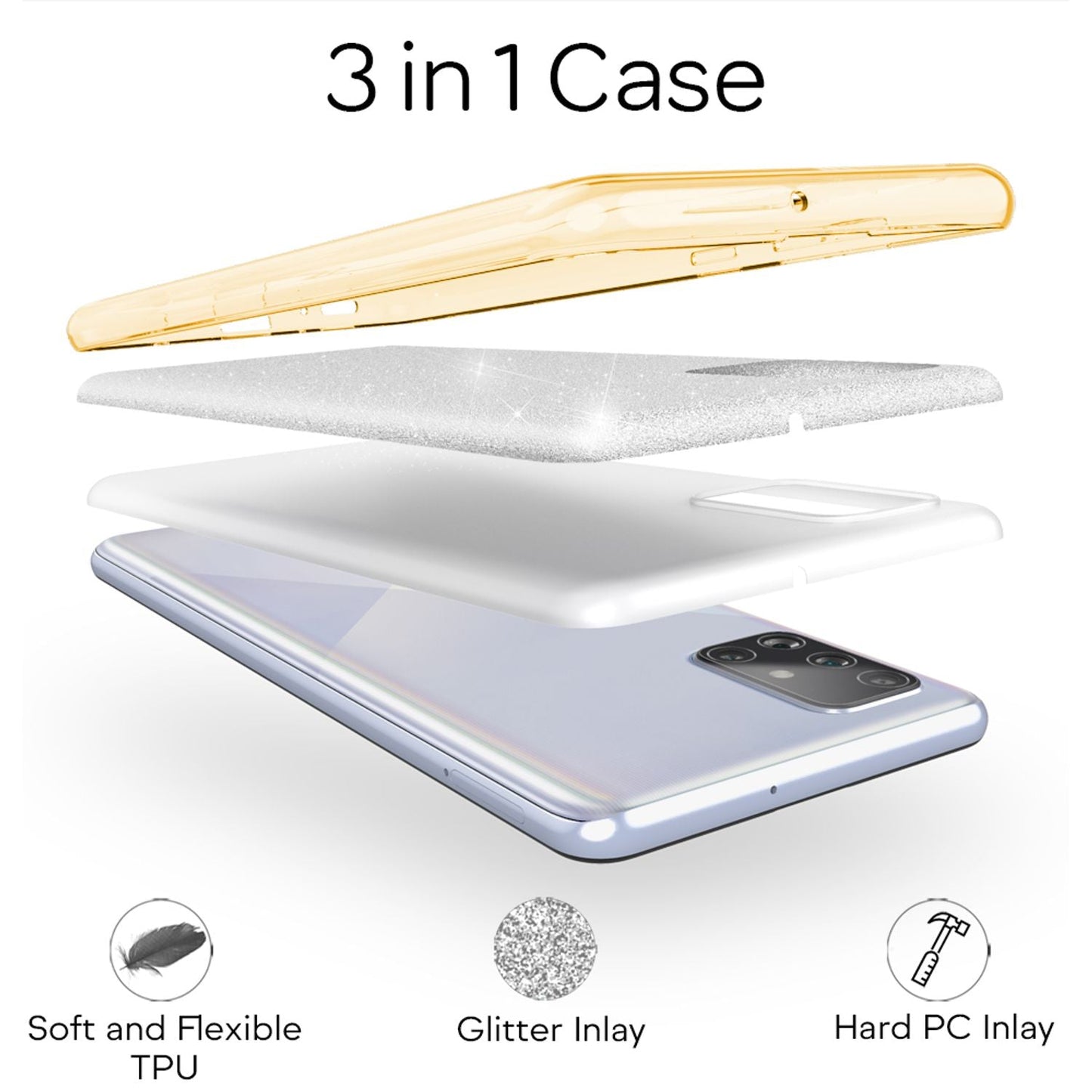 NALIA Glitzerhülle für Samsung Galaxy A71 – Funkelnder Glitzer-Look & Grip – SHINEPOP (Silikon Case) – Marke aus Berlin