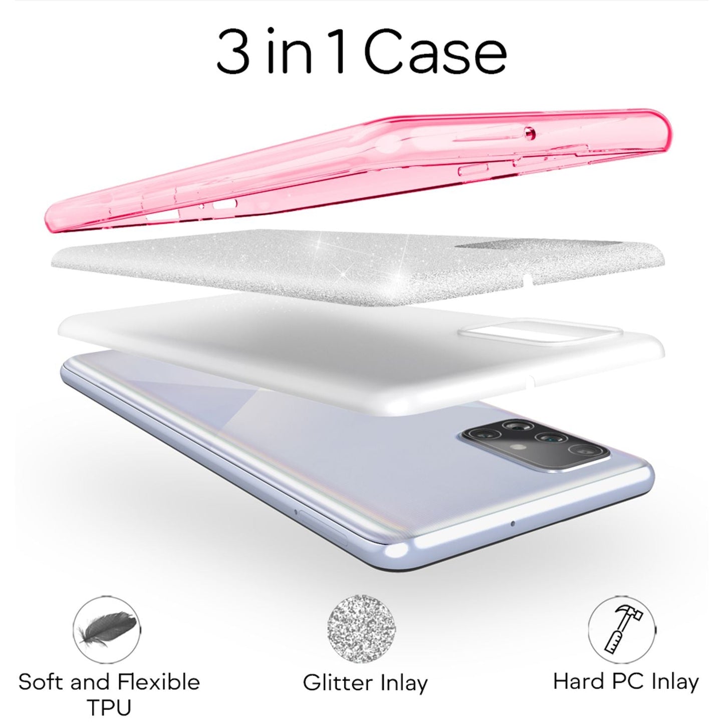 NALIA Glitzerhülle für Samsung Galaxy A71 – Funkelnder Glitzer-Look & Grip – SHINEPOP (Silikon Case) – Marke aus Berlin