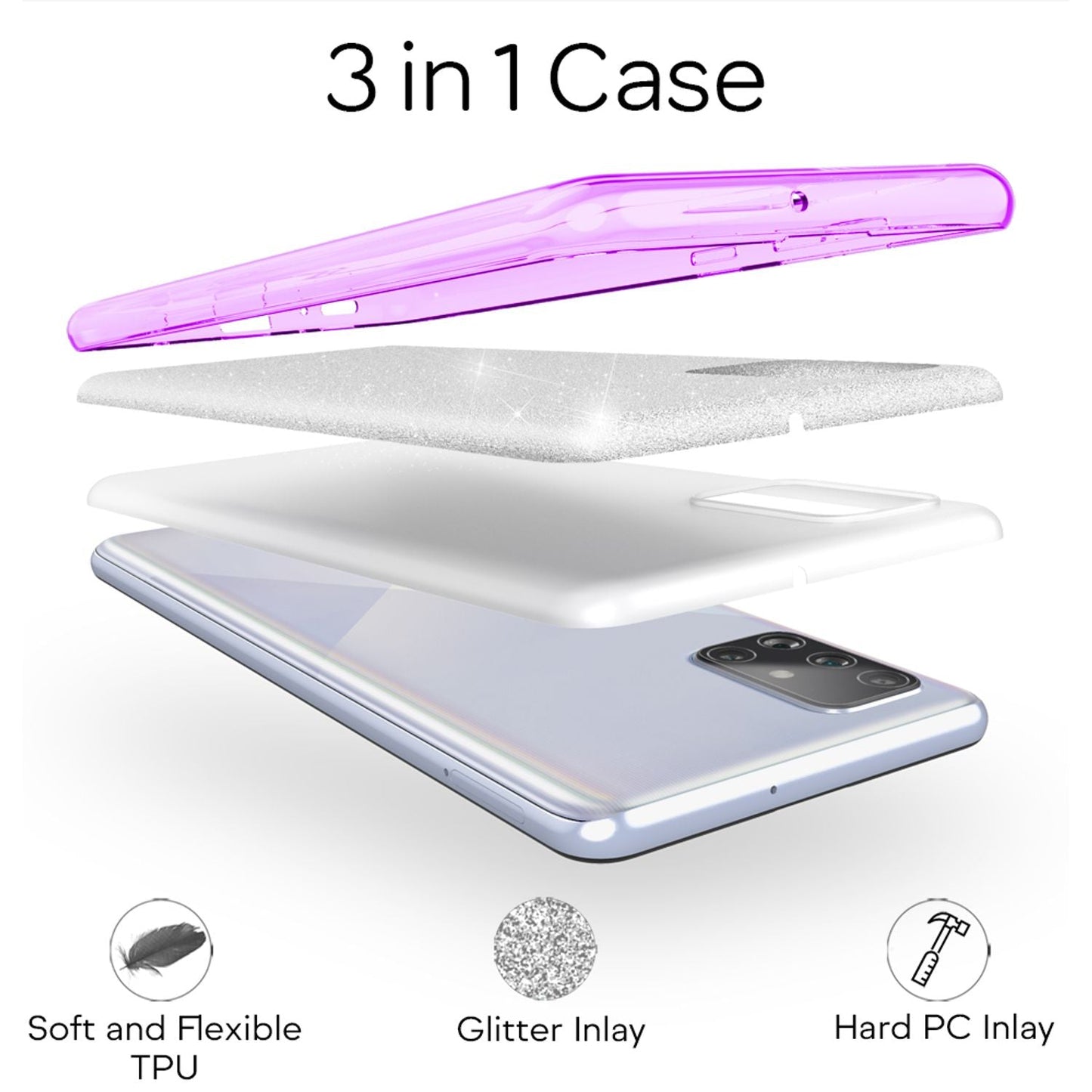 NALIA Glitzerhülle für Samsung Galaxy A71 – Funkelnder Glitzer-Look & Grip – SHINEPOP (Silikon Case) – Marke aus Berlin