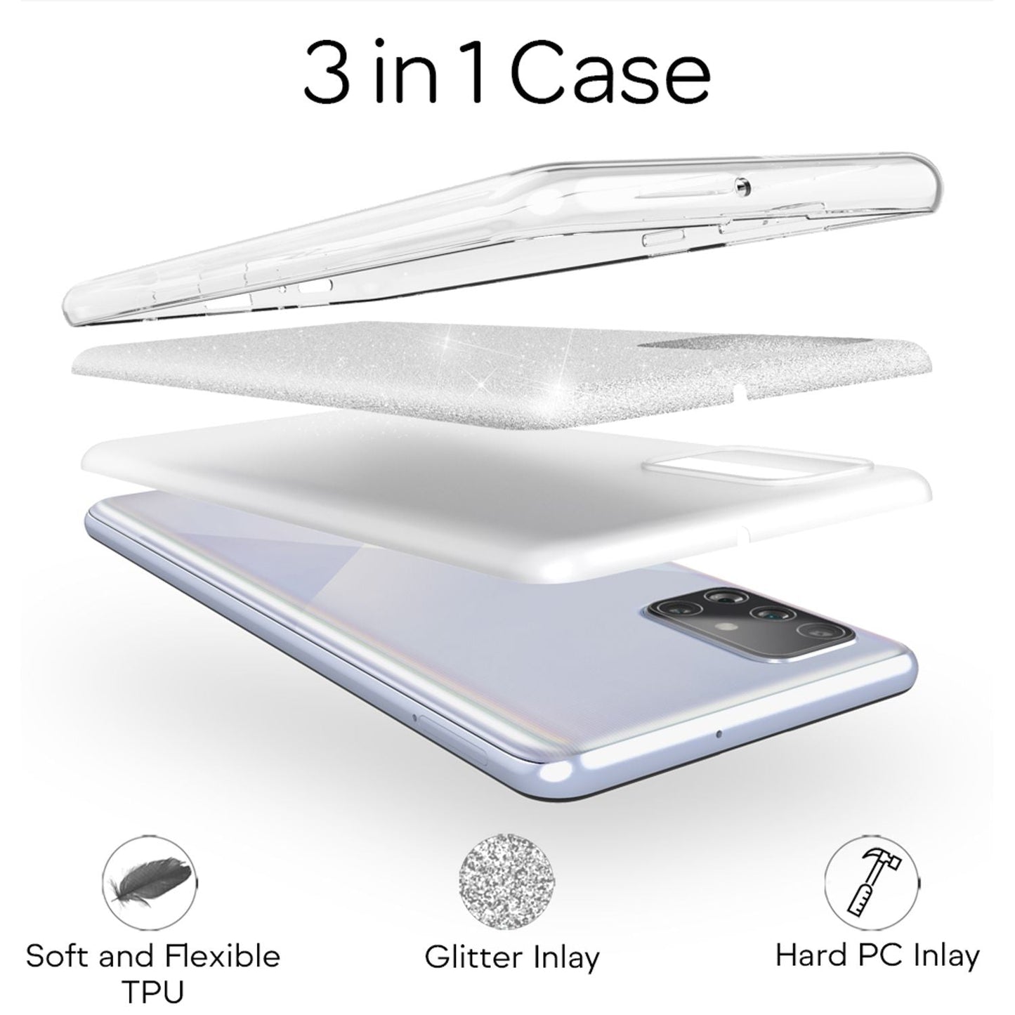 NALIA Glitzerhülle für Samsung Galaxy A71 – Funkelnder Glitzer-Look & Grip – SHINEPOP (Silikon Case) – Marke aus Berlin