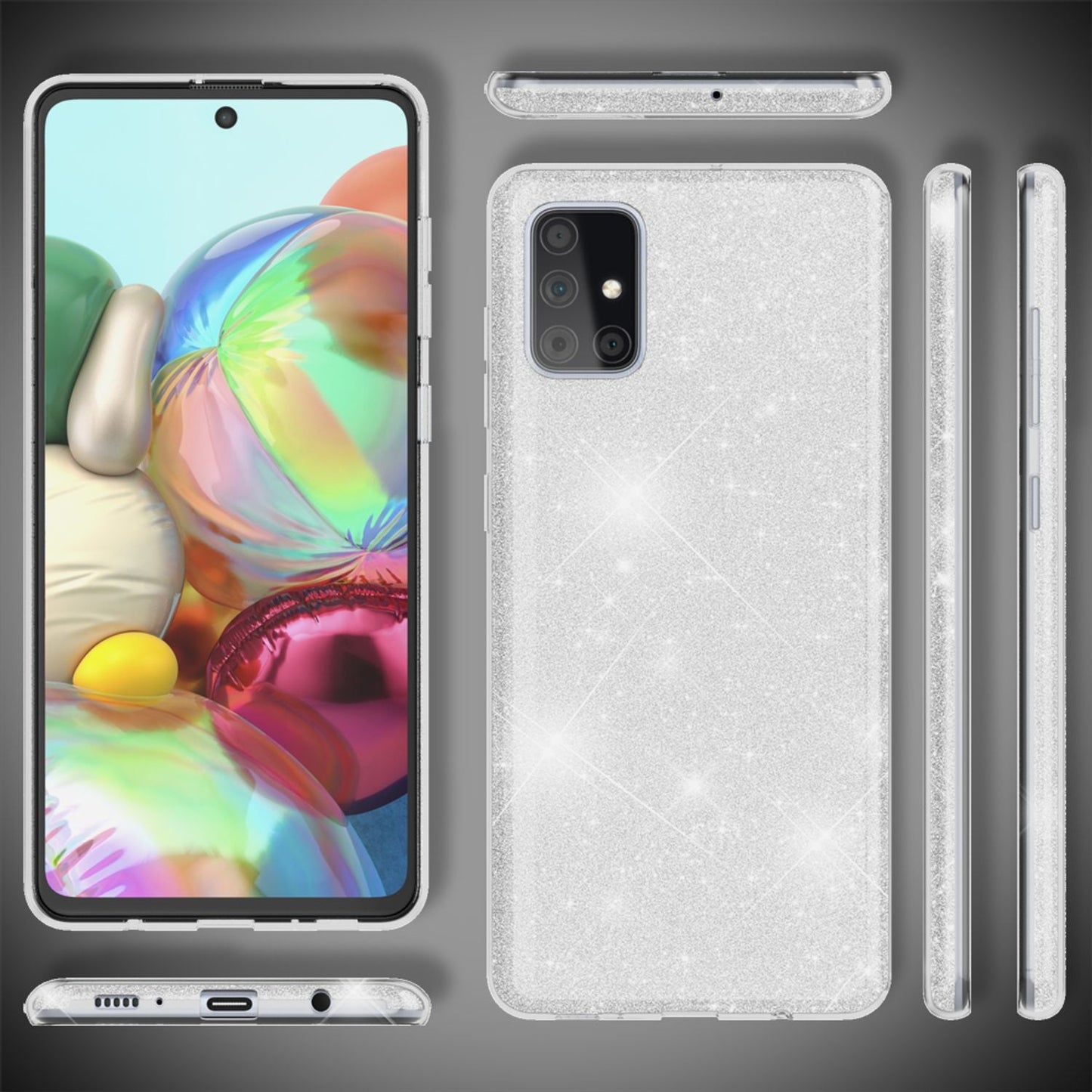 NALIA Glitzerhülle für Samsung Galaxy A71 – Funkelnder Glitzer-Look & Grip – SHINEPOP (Silikon Case) – Marke aus Berlin