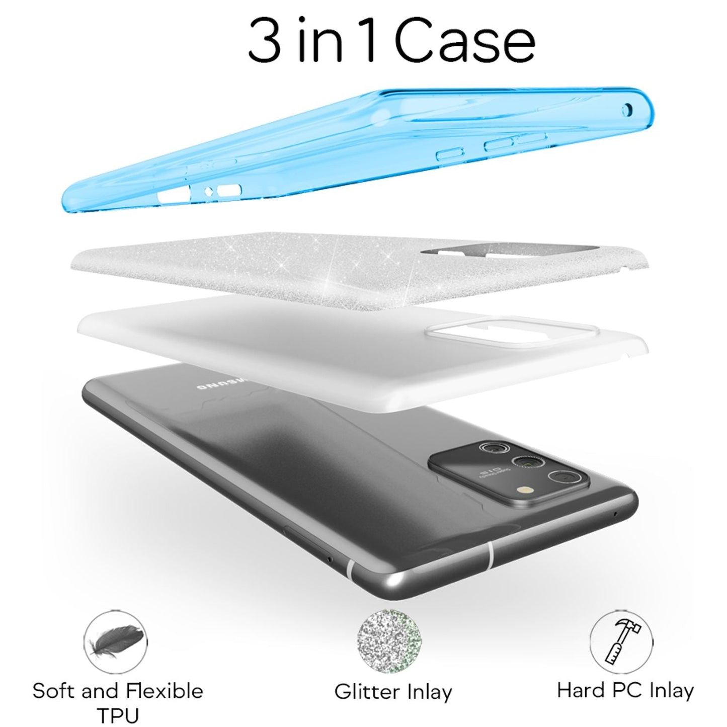 NALIA Glitzerhülle für Samsung Galaxy S10 Lite – Funkelnder Glitzer-Look & Grip – SHINEPOP (Silikon Case) – Marke aus Berlin
