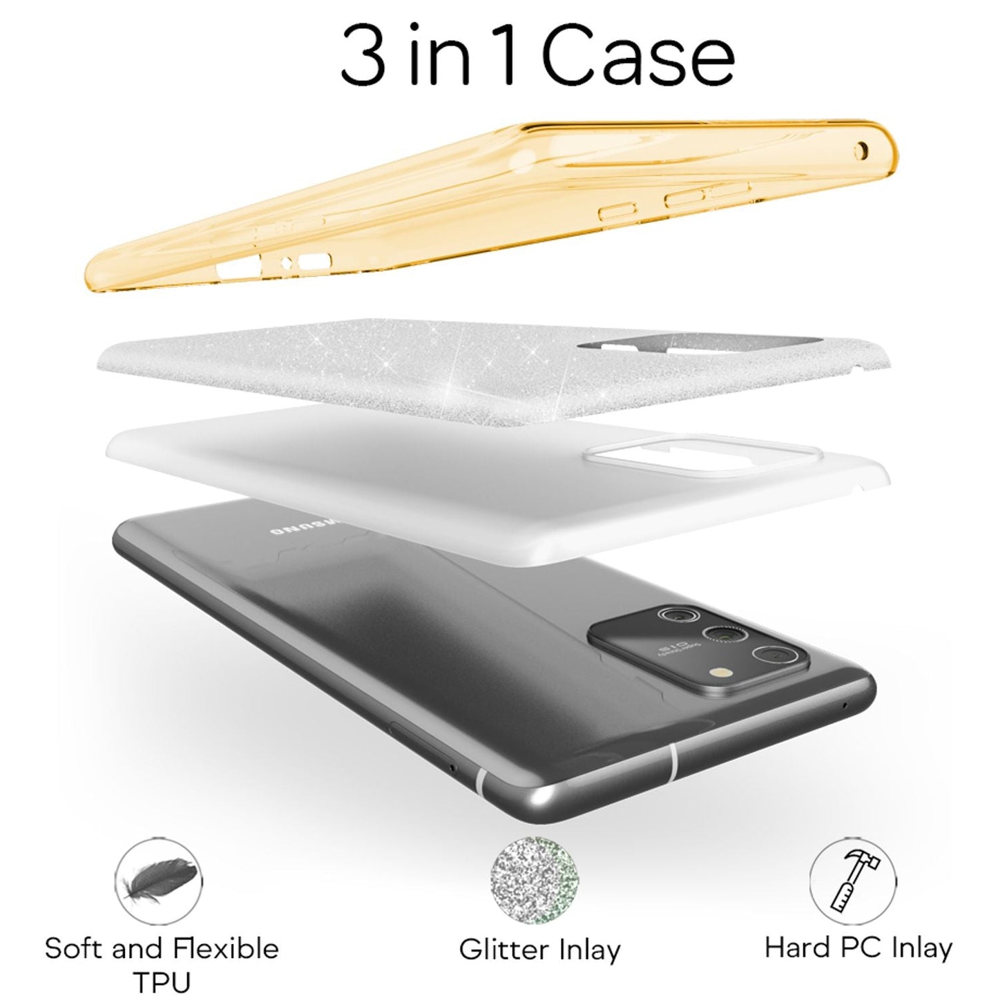 NALIA Glitzerhülle für Samsung Galaxy S10 Lite – Funkelnder Glitzer-Look & Grip – SHINEPOP (Silikon Case) – Marke aus Berlin