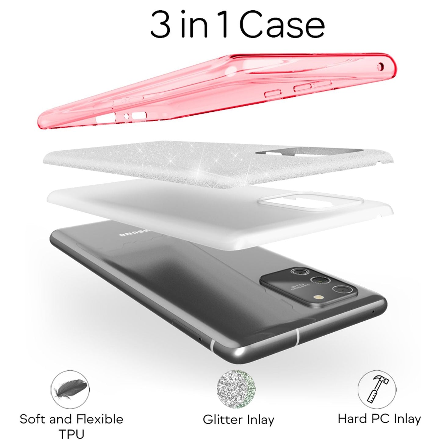 NALIA Glitzerhülle für Samsung Galaxy S10 Lite – Funkelnder Glitzer-Look & Grip – SHINEPOP (Silikon Case) – Marke aus Berlin