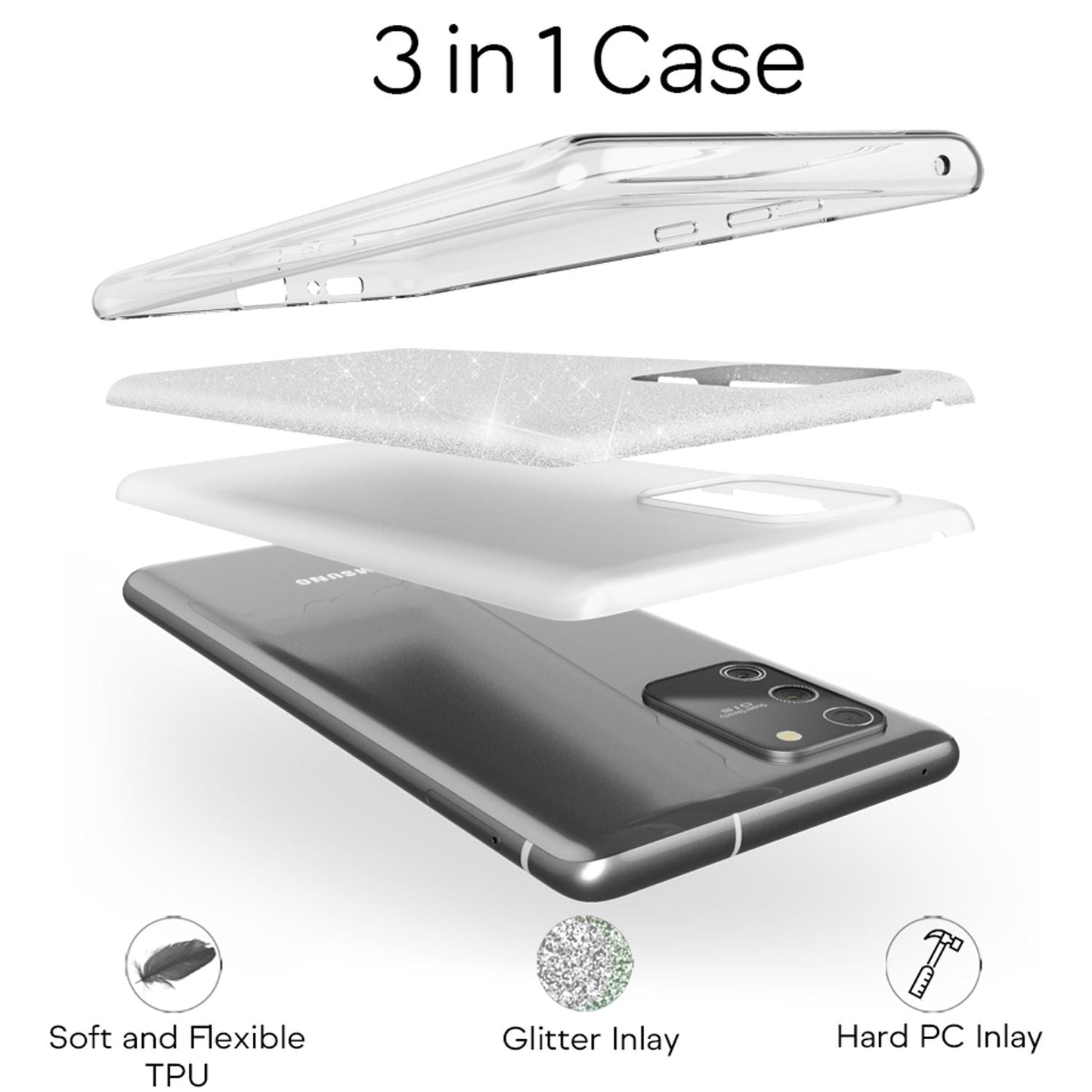 NALIA Glitzerhülle für Samsung Galaxy S10 Lite – Funkelnder Glitzer-Look & Grip – SHINEPOP (Silikon Case) – Marke aus Berlin