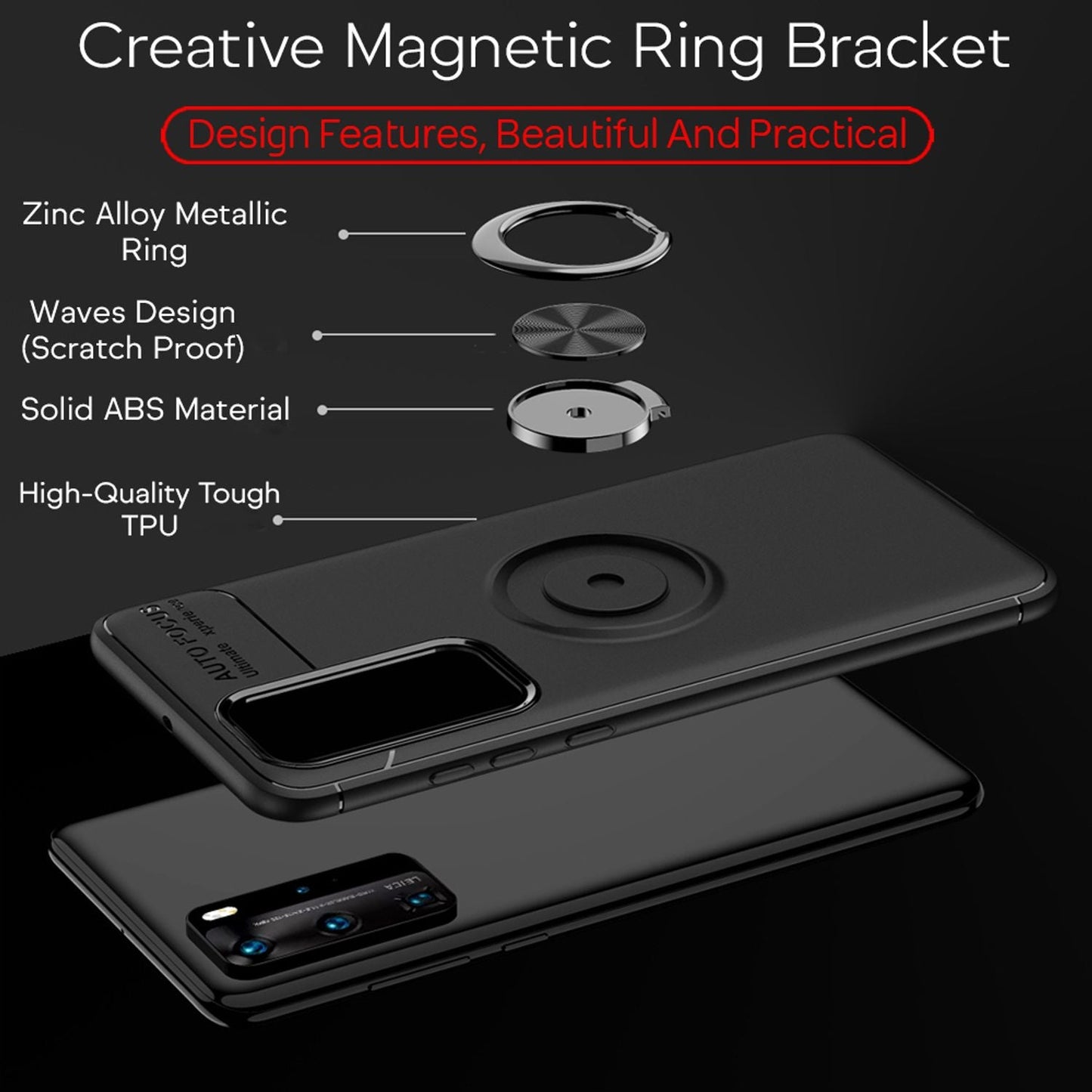 NALIA Ringhülle für Huawei P40 Pro – Ring-Ständer 360° & für Magnet-Halter – GRIP360 (Mattiertes Silikon Case) – Marke aus Berlin