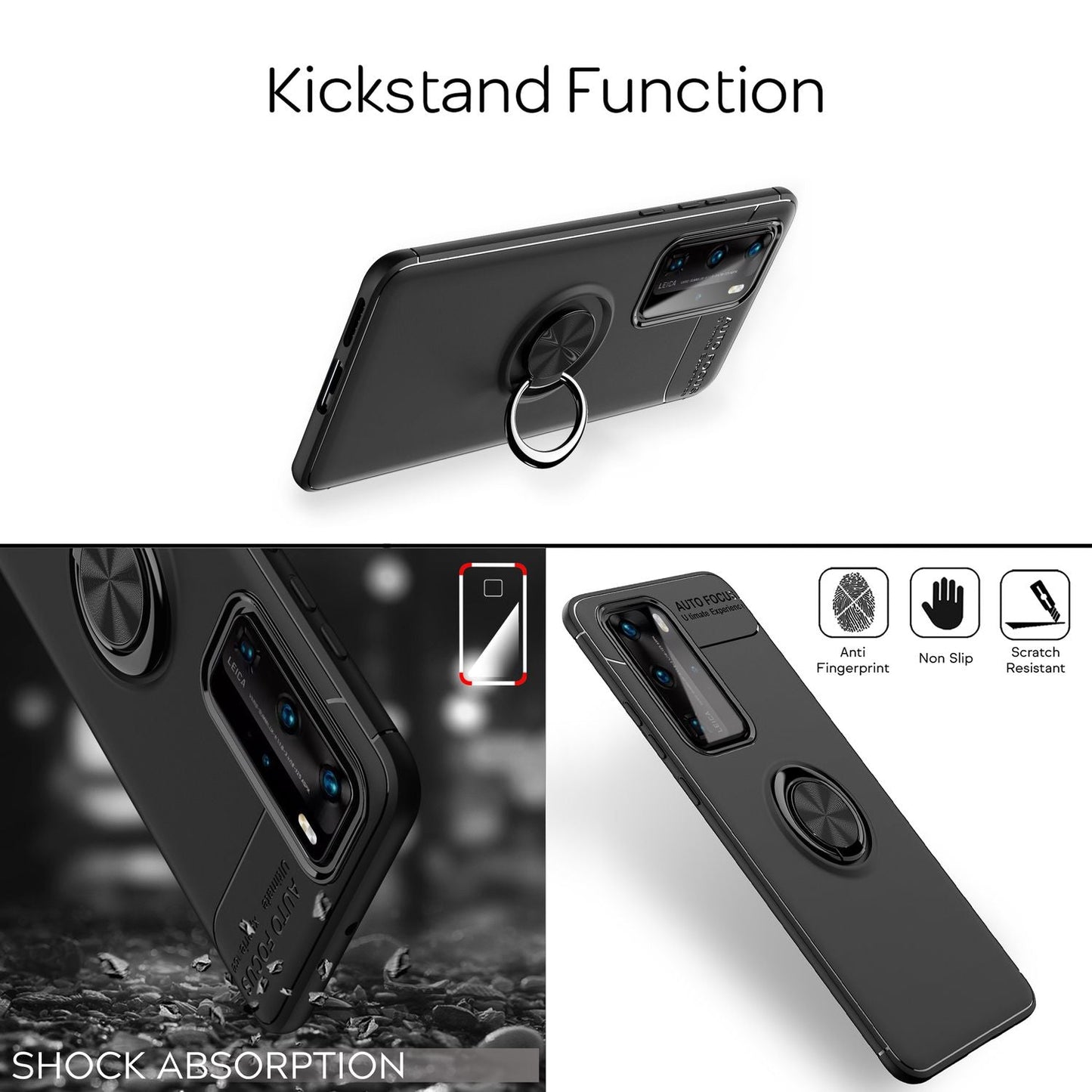 NALIA Ringhülle für Huawei P40 Pro – Ring-Ständer 360° & für Magnet-Halter – GRIP360 (Mattiertes Silikon Case) – Marke aus Berlin