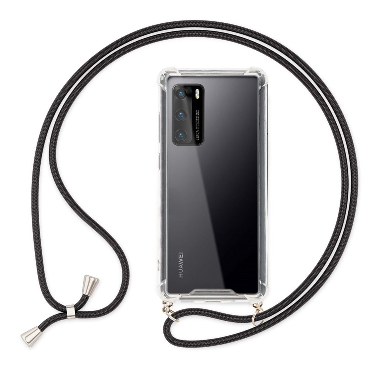 NALIA Handykette für Huawei P40 – Transparentes Hybrid-Case & Band – HANGIT (Anti-Gelb Rückseite & Verstellbar) – Marke aus Berlin