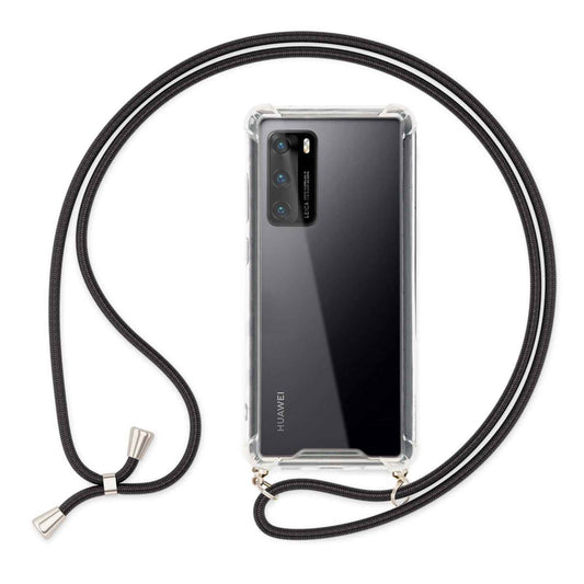 NALIA Handykette für Huawei P40 – Transparentes Hybrid-Case & Band – HANGIT (Anti-Gelb Rückseite & Verstellbar) – Marke aus Berlin