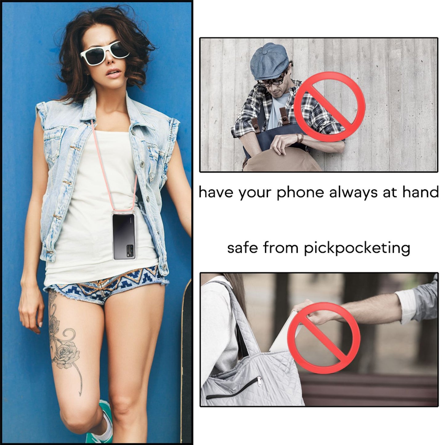 NALIA Handykette für Huawei P40 – Transparentes Hybrid-Case & Band – HANGIT (Anti-Gelb Rückseite & Verstellbar) – Marke aus Berlin