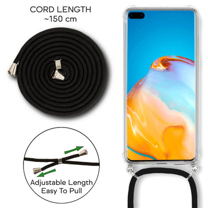NALIA Handykette für Huawei P40 – Transparentes Hybrid-Case & Band – HANGIT (Anti-Gelb Rückseite & Verstellbar) – Marke aus Berlin
