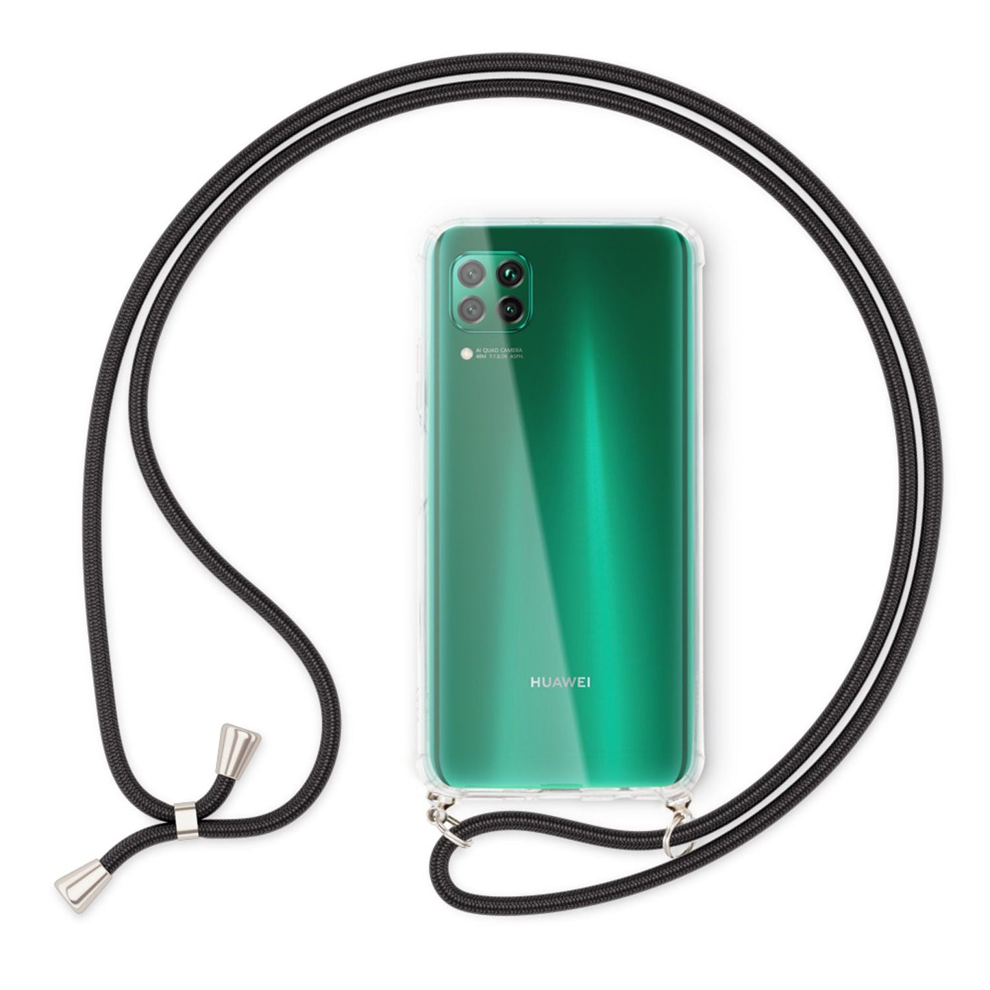 NALIA Handykette für Huawei P40 Lite – Transparentes Hybrid-Case & Band – HANGIT (Anti-Gelb Rückseite & Verstellbar) – Marke aus Berlin