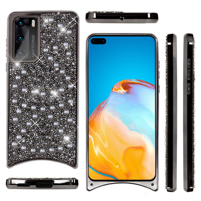 NALIA Glitzer Case mit Kette kompatibel mit Huawei P40 Hülle, Diamant Schutzhülle & Umhänge-Band, Slim Necklace Pailletten Cover Strass Handy-Tasche, Glänzende Silikon Handyhülle