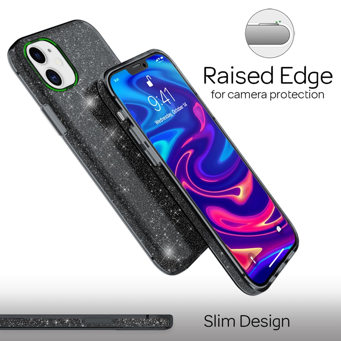NALIA Glitzerhülle für iPhone 12 Mini – Funkelnder Glitzer-Look & Grip – SHINEPOP (Silikon Case) – Marke aus Berlin