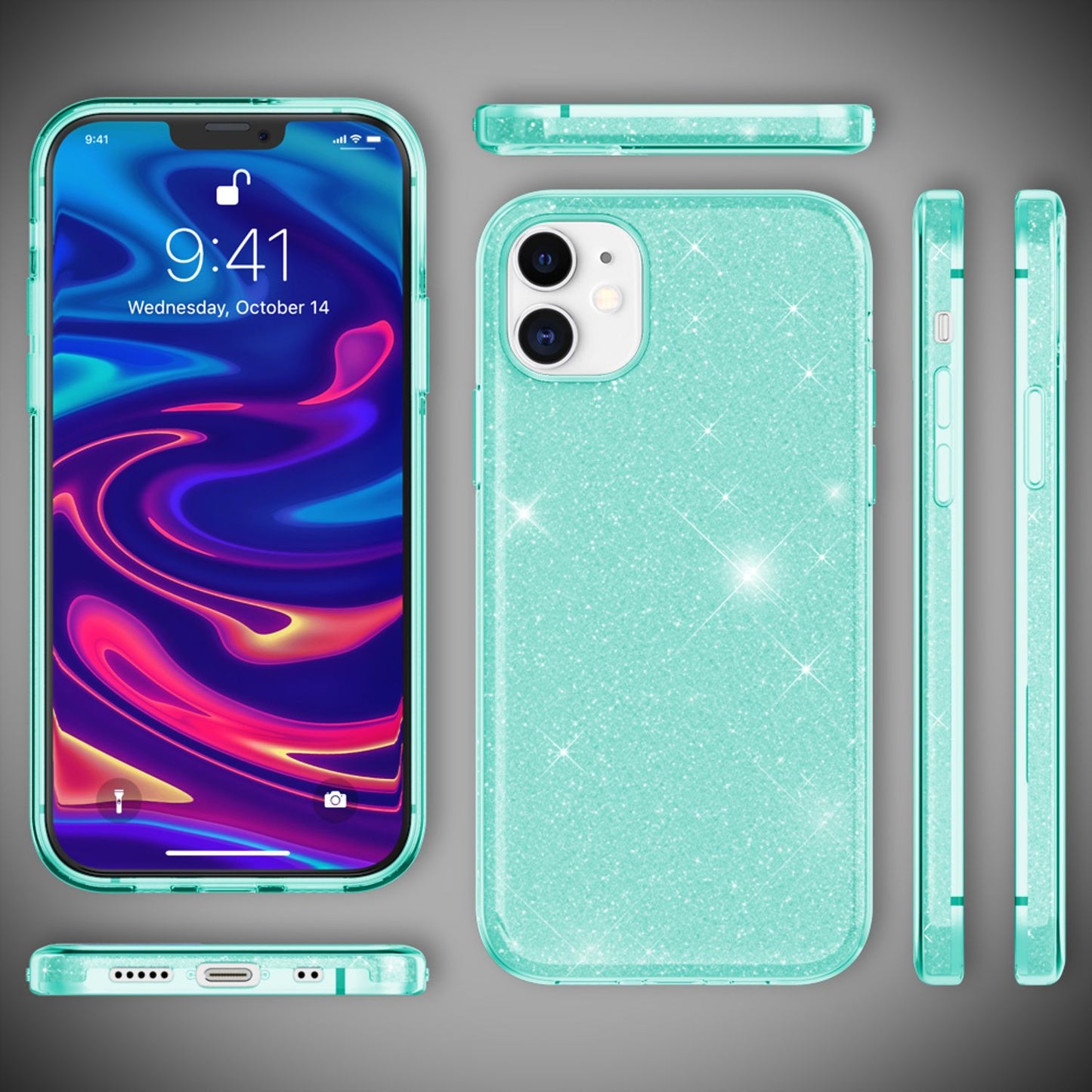 NALIA Glitzerhülle für iPhone 12 Mini – Funkelnder Glitzer-Look & Grip – SHINEPOP (Silikon Case) – Marke aus Berlin