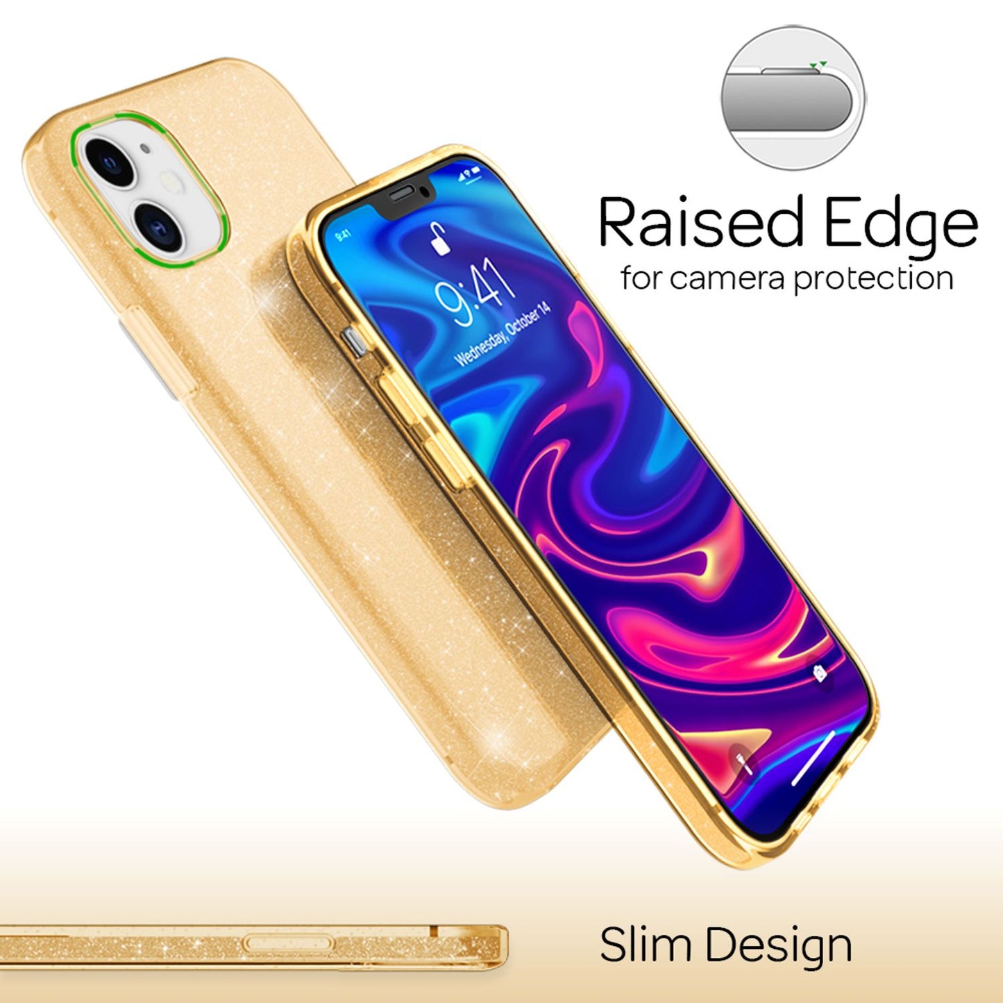 NALIA Glitzerhülle für iPhone 12 / 12 Pro – Funkelnder Glitzer-Look & Grip – SHINEPOP (Silikon Case) – Marke aus Berlin