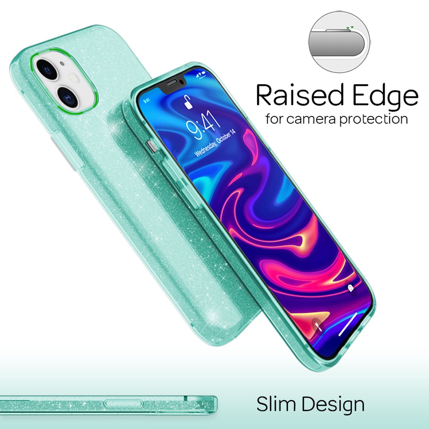 NALIA Glitzerhülle für iPhone 12 / 12 Pro – Funkelnder Glitzer-Look & Grip – SHINEPOP (Silikon Case) – Marke aus Berlin