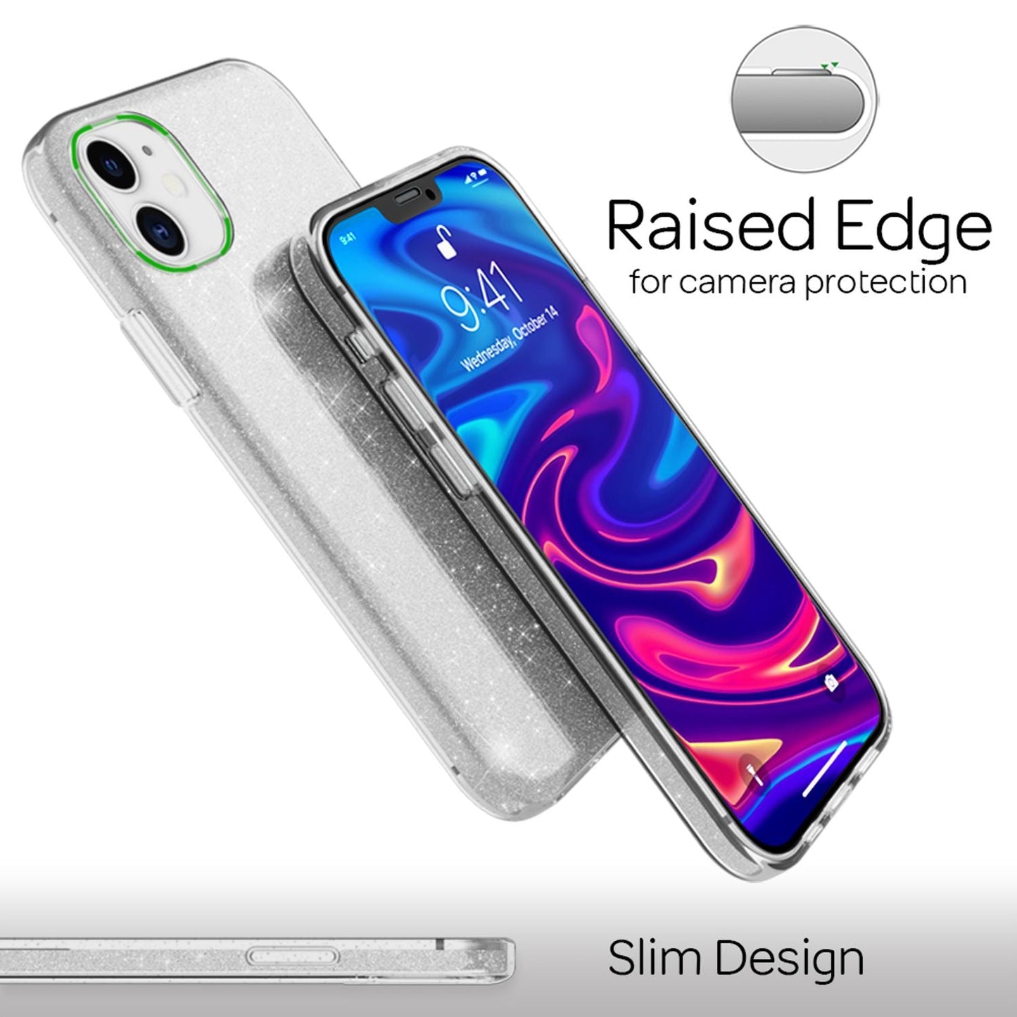 NALIA Glitzerhülle für iPhone 12 / 12 Pro – Funkelnder Glitzer-Look & Grip – SHINEPOP (Silikon Case) – Marke aus Berlin
