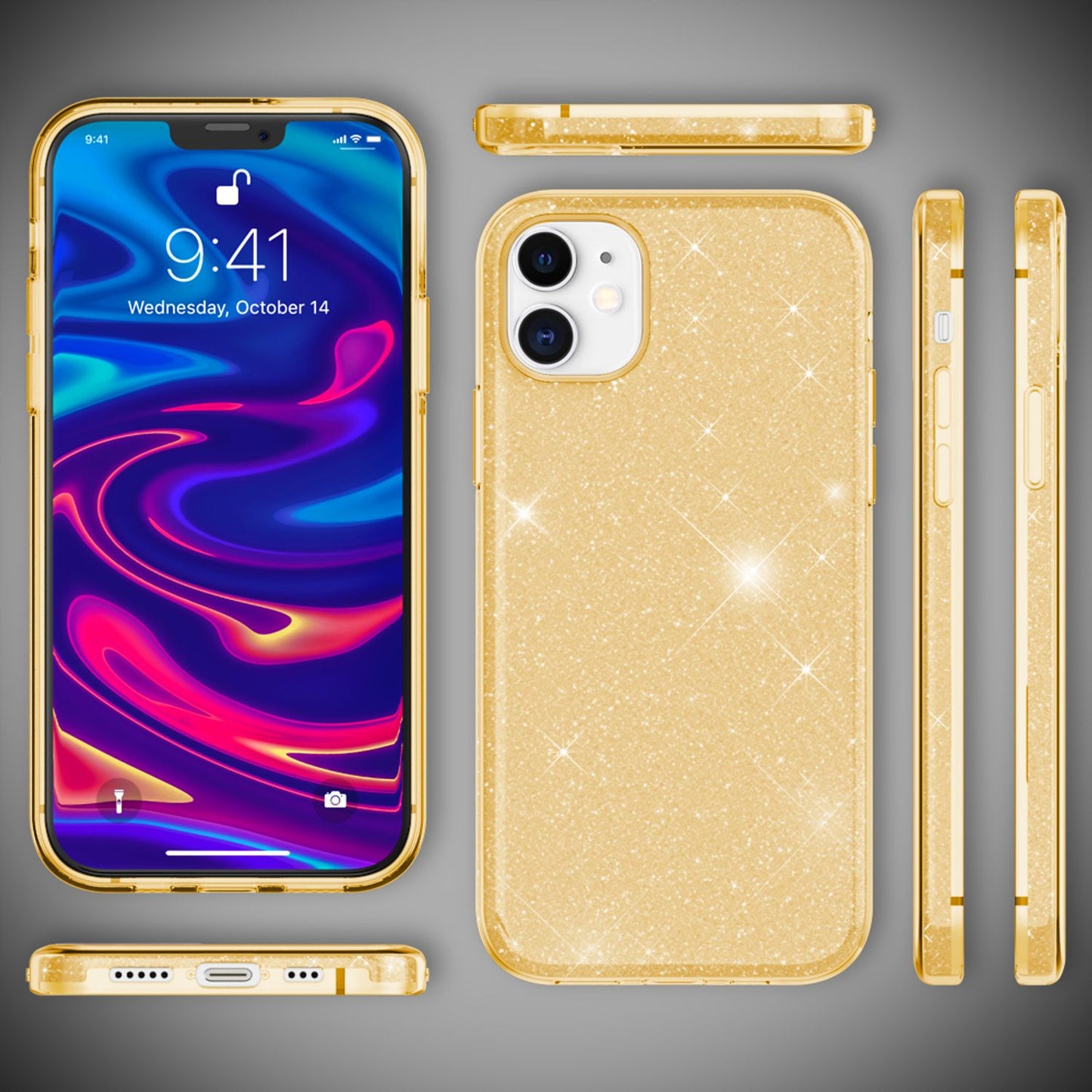 NALIA Glitzerhülle für iPhone 12 / 12 Pro – Funkelnder Glitzer-Look & Grip – SHINEPOP (Silikon Case) – Marke aus Berlin
