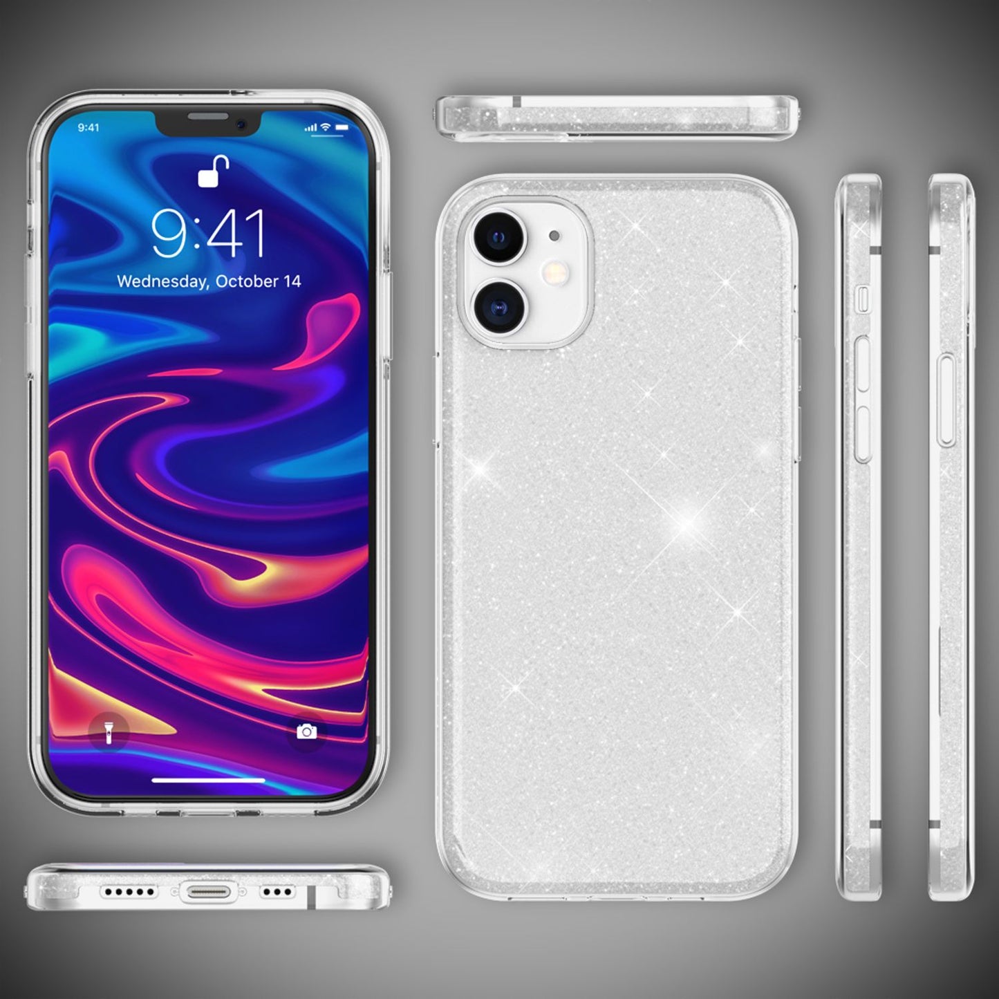 NALIA Glitzerhülle für iPhone 12 / 12 Pro – Funkelnder Glitzer-Look & Grip – SHINEPOP (Silikon Case) – Marke aus Berlin