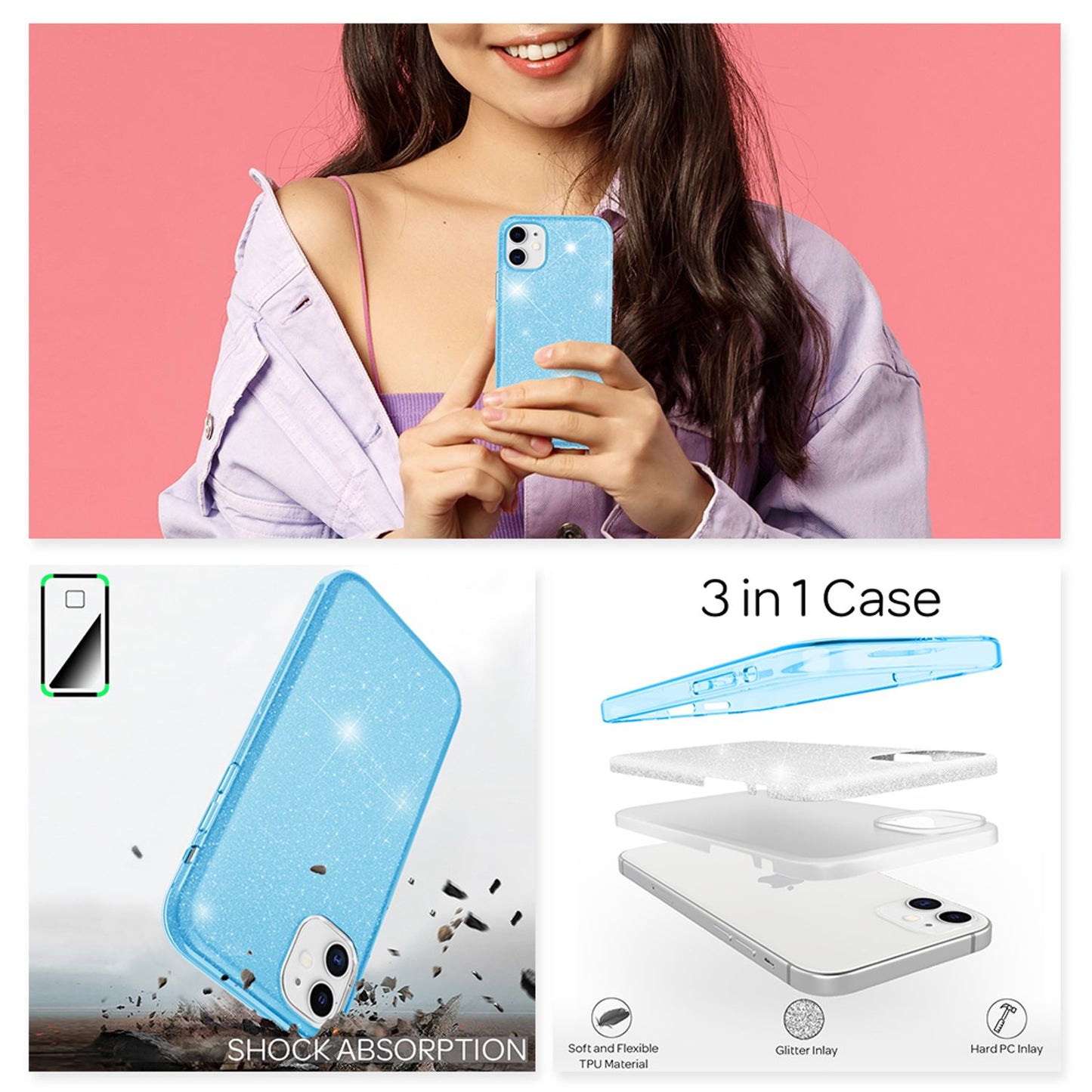 NALIA Glitzerhülle für iPhone 12 / 12 Pro – Funkelnder Glitzer-Look & Grip – SHINEPOP (Silikon Case) – Marke aus Berlin