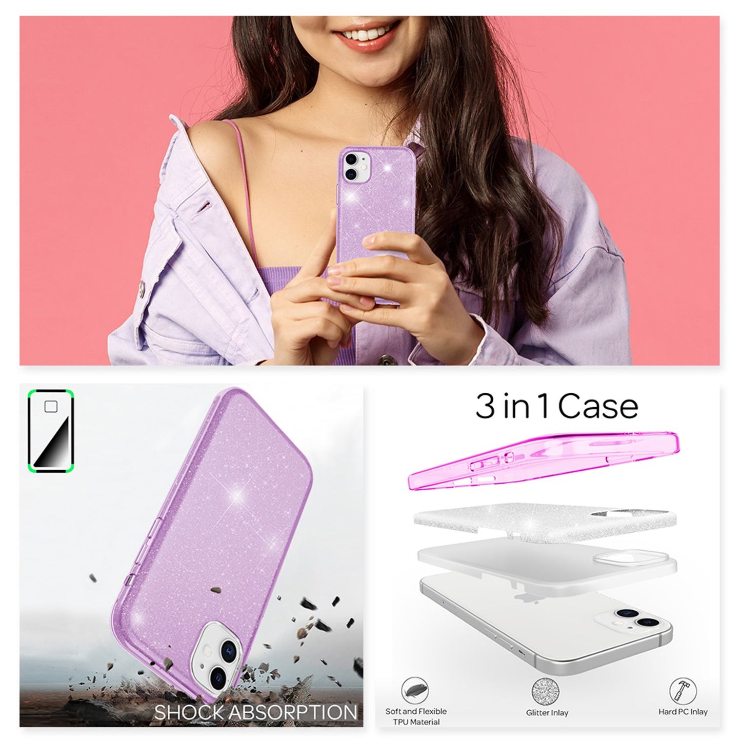 NALIA Glitzerhülle für iPhone 12 / 12 Pro – Funkelnder Glitzer-Look & Grip – SHINEPOP (Silikon Case) – Marke aus Berlin