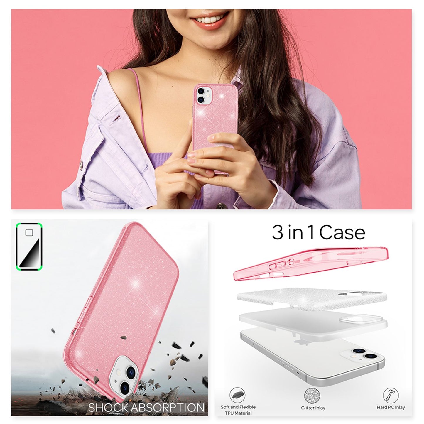 NALIA Glitzerhülle für iPhone 12 / 12 Pro – Funkelnder Glitzer-Look & Grip – SHINEPOP (Silikon Case) – Marke aus Berlin