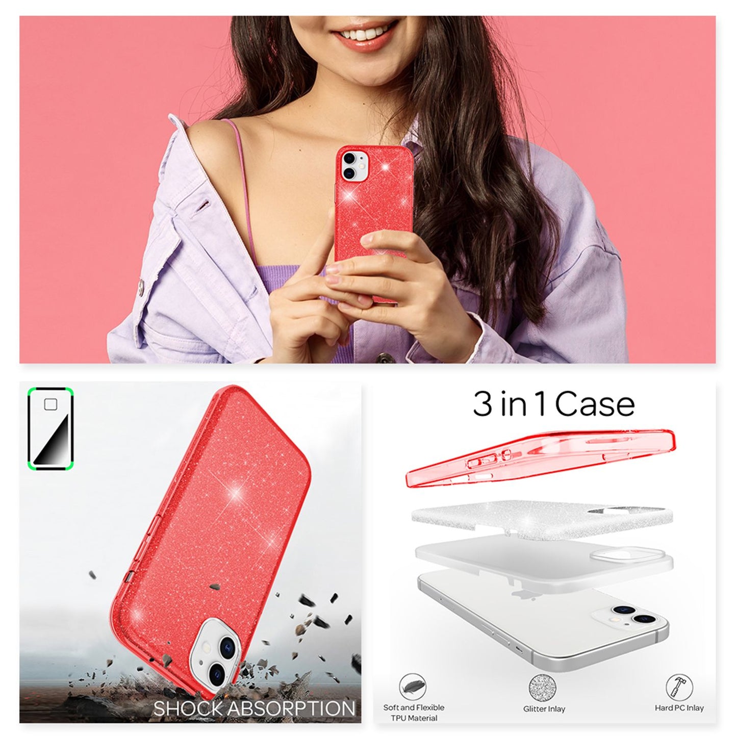 NALIA Glitzerhülle für iPhone 12 / 12 Pro – Funkelnder Glitzer-Look & Grip – SHINEPOP (Silikon Case) – Marke aus Berlin
