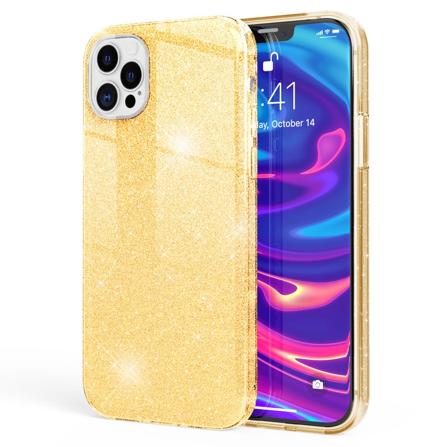 NALIA Glitzerhülle für iPhone 12 Pro Max – Funkelnder Glitzer-Look & Grip – SHINEPOP (Silikon Case) – Marke aus Berlin